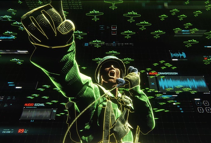 게임화면을 보여주는 이미지입니다. 다양한 음파효과와 아이콘들이 보입니다.