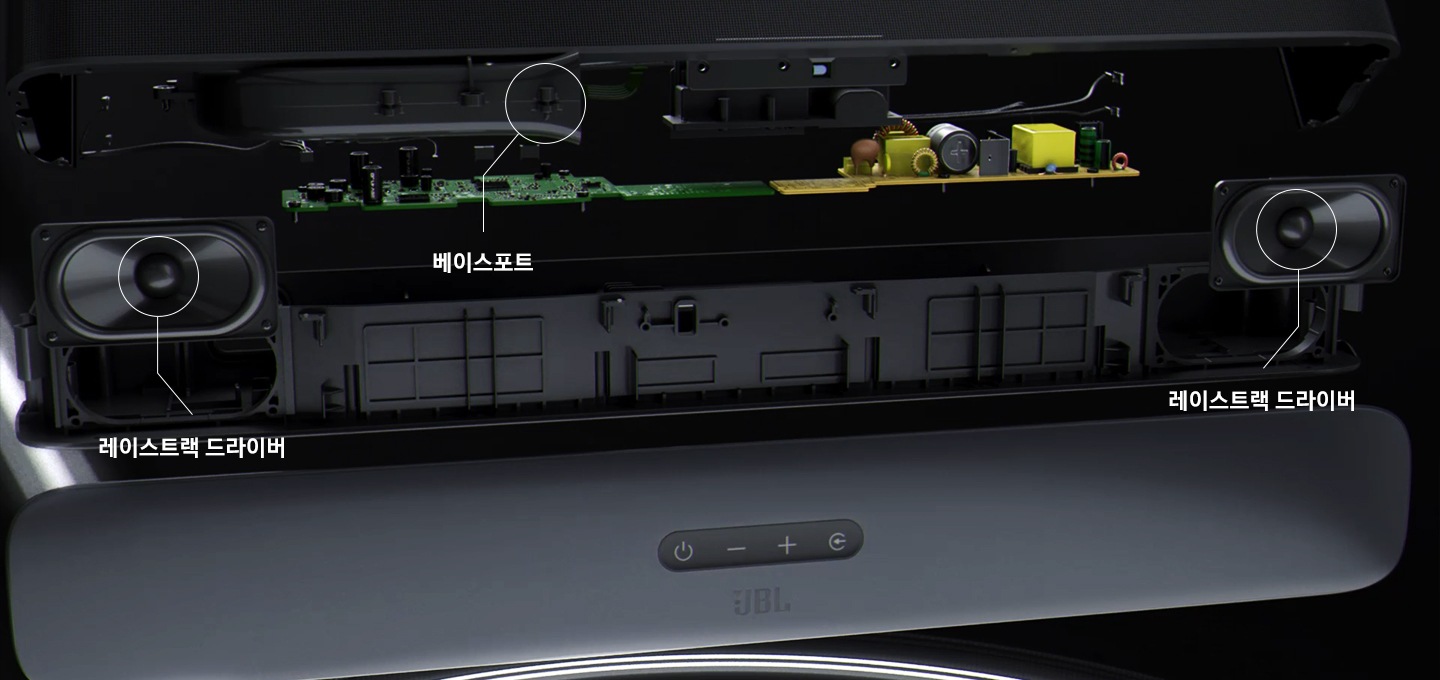 사운드바 내부의 부품을 설명하고 있는 이미지 입니다.