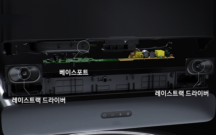 사운드바 내부의 부품을 설명하고 있는 이미지 입니다.