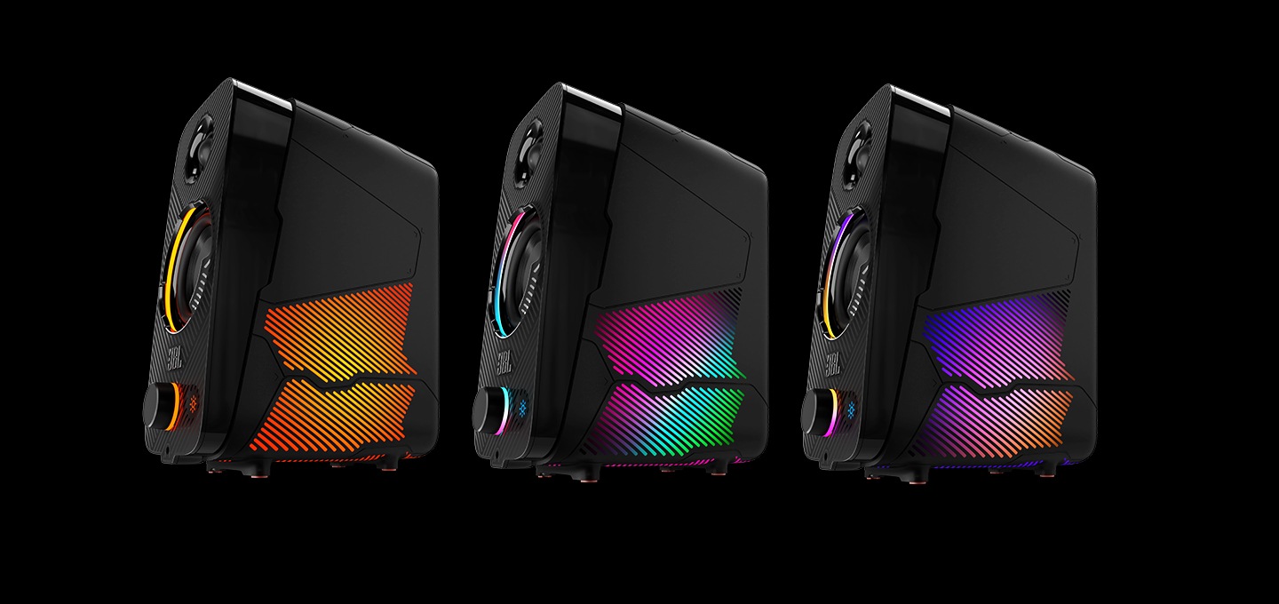 Quantum DUO 제품의 측면과 다양한 라이팅 효과를 볼 수 있습니다.