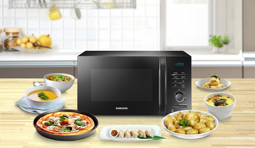 원터치자동조리로 가능한 음식과 전자레인지 이미지입니다.