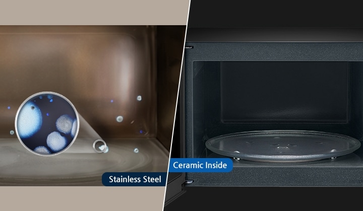 Stainless Steel 의 조리실은 곰팡이가 피었지만 Ceramic Inside 의 조리실은 항균제로 인해 깨끗한 모습을 보여주는 이미지입니다.