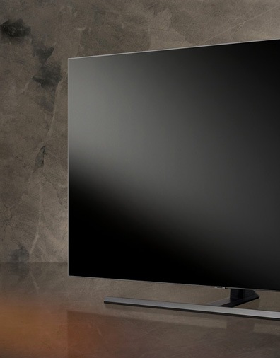 인스크린 화면이 꺼진 TV 측면을 보여주고 있습니다.