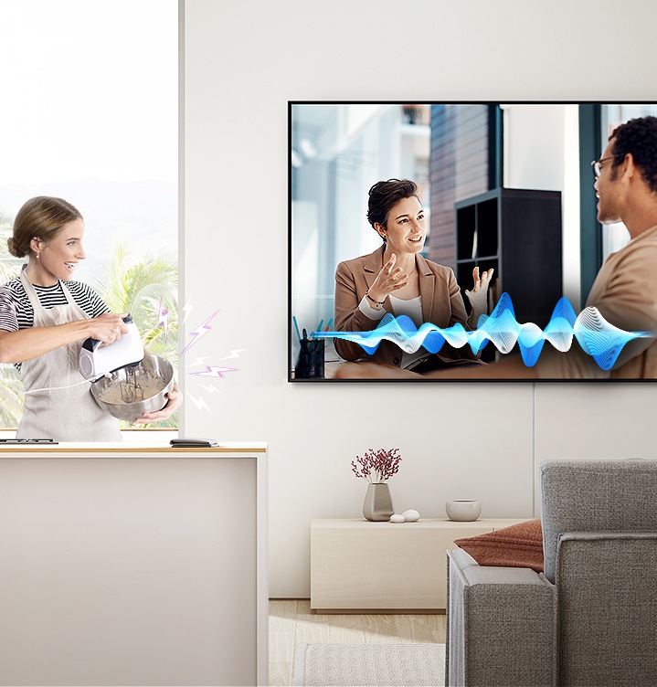 주방에서 여성이 요리를 하고 있고 AVA를 그래픽화 하여 보여주고 있습니다.