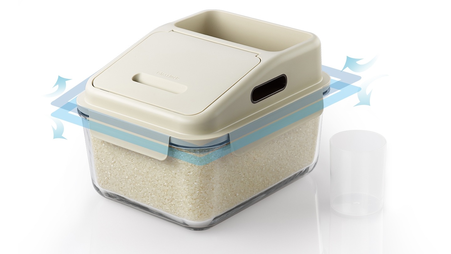 쌀통 이미지가 보이고 패킹부분이 강조되어 보여집니다.