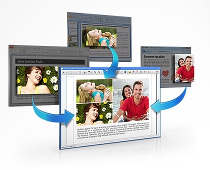 워드, 파워포인트 인터넷 브라우져의 화면이 패널 형식으로 놓여져 있고, 각각의 패널 내 이미지들이 이지 캡처 매니저 UI 안으로 들어오고 있습니다.