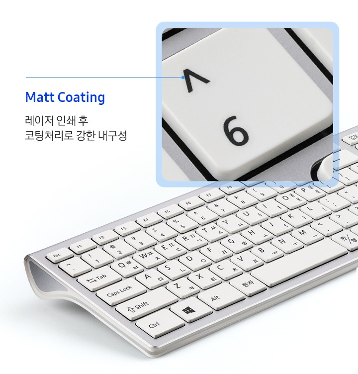 키보드 윗면과 6번 키 캡이 확장되어 레이저 인쇄 코팅 된 모습이 보입니다.