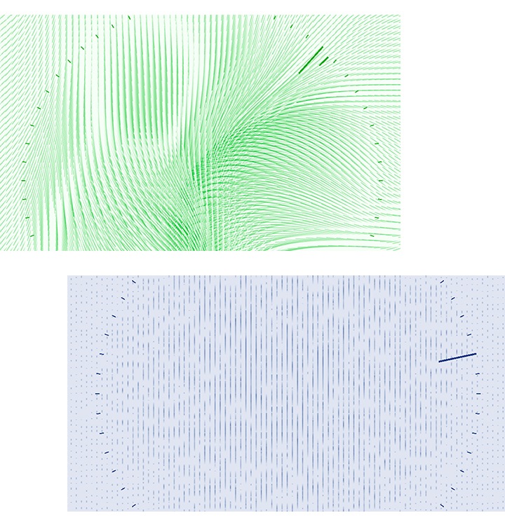 녹색과 푸른색의 매직스크린이 위아래로 나오고 있습니다.