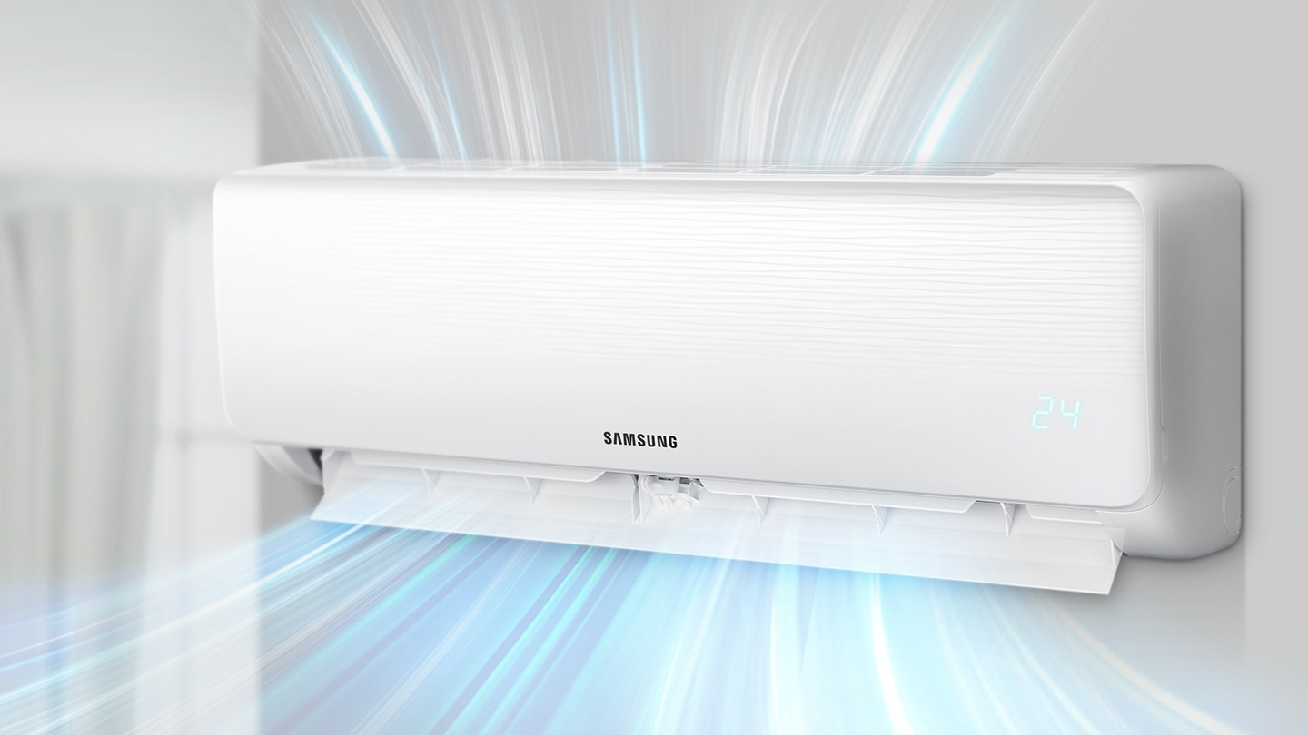 스피드 운전 모드로 작동 중인 벽걸이에어컨을 보여주고 있습니다.