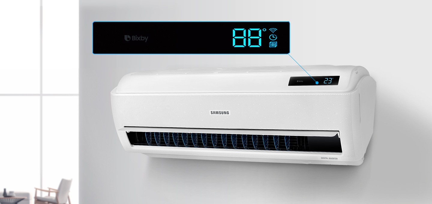 에어컨의 디스플레이 부분이 확대되어 보여지고 있습니다.