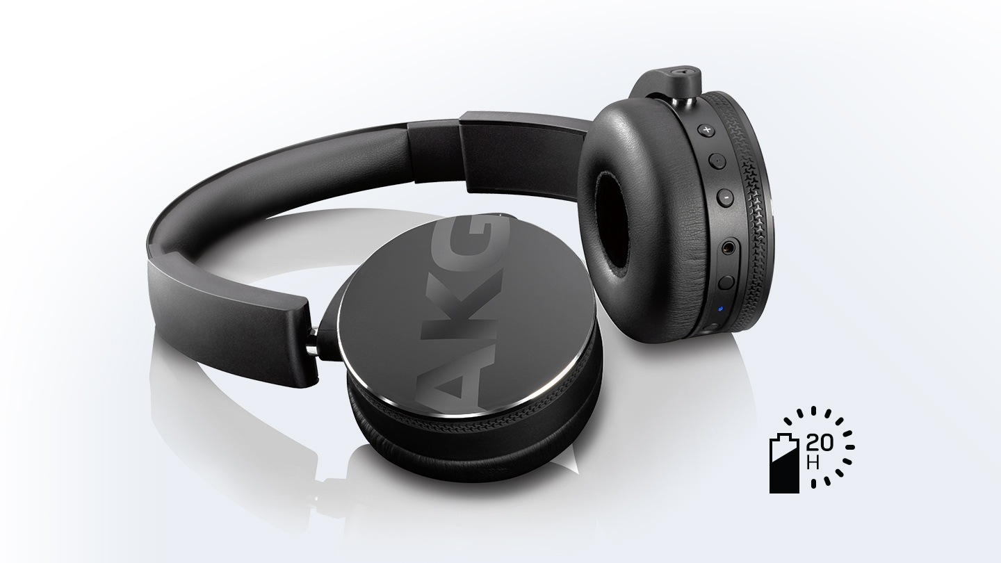 블랙 제품이 바닥에 놓여져 있습니다. 오른쪽 옆으로 20시간 사용이 가능한 배터리 아이콘이 보입니다. 