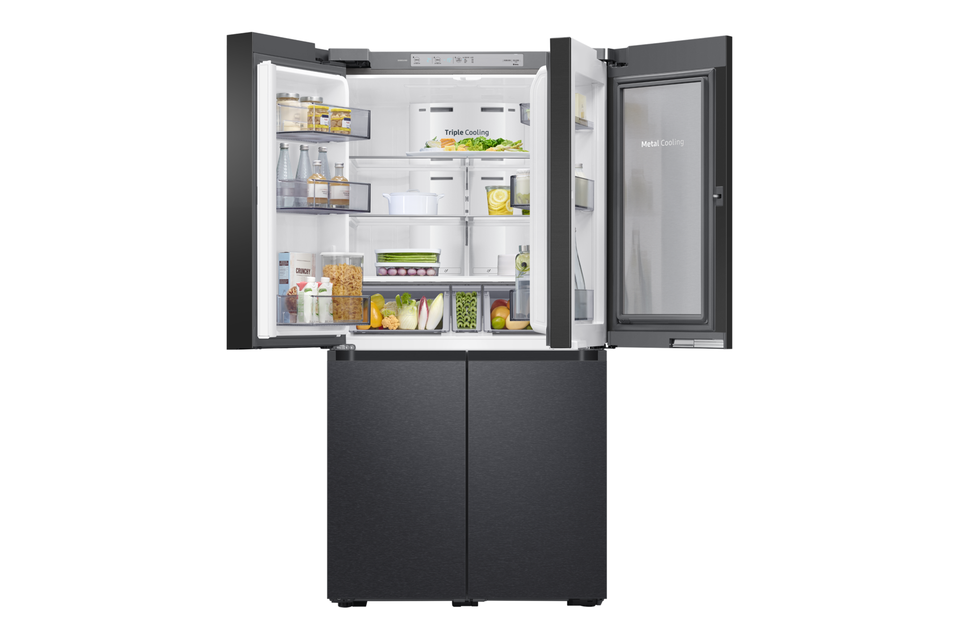 제품 앞면 상칸 양쪽도어 열림 푸드쇼케이스 열림 내용물 있음