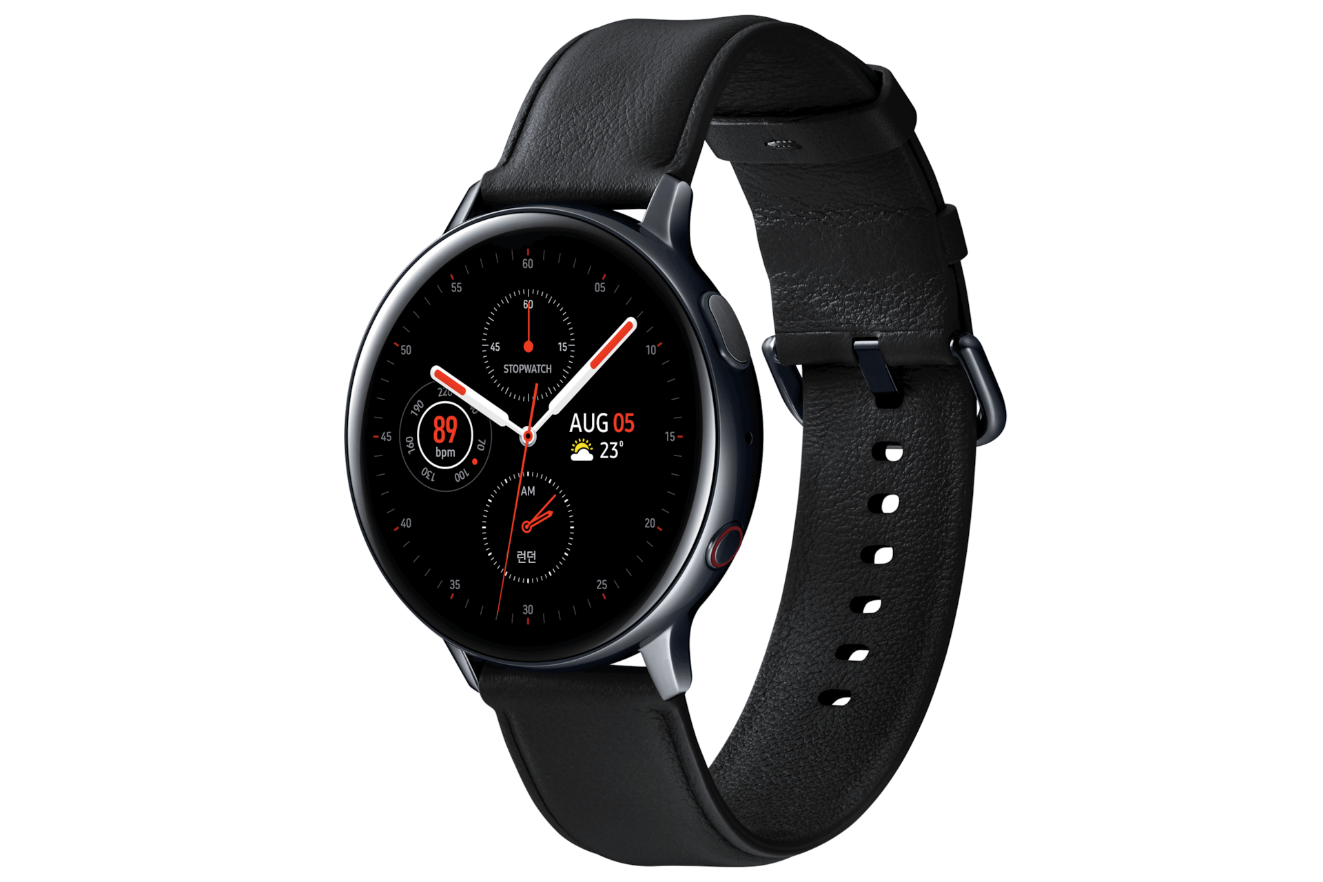 갤럭시 워치 액티브2 44 mm (LTE) 스테인리스 - 블랙 정면 오른쪽 30도