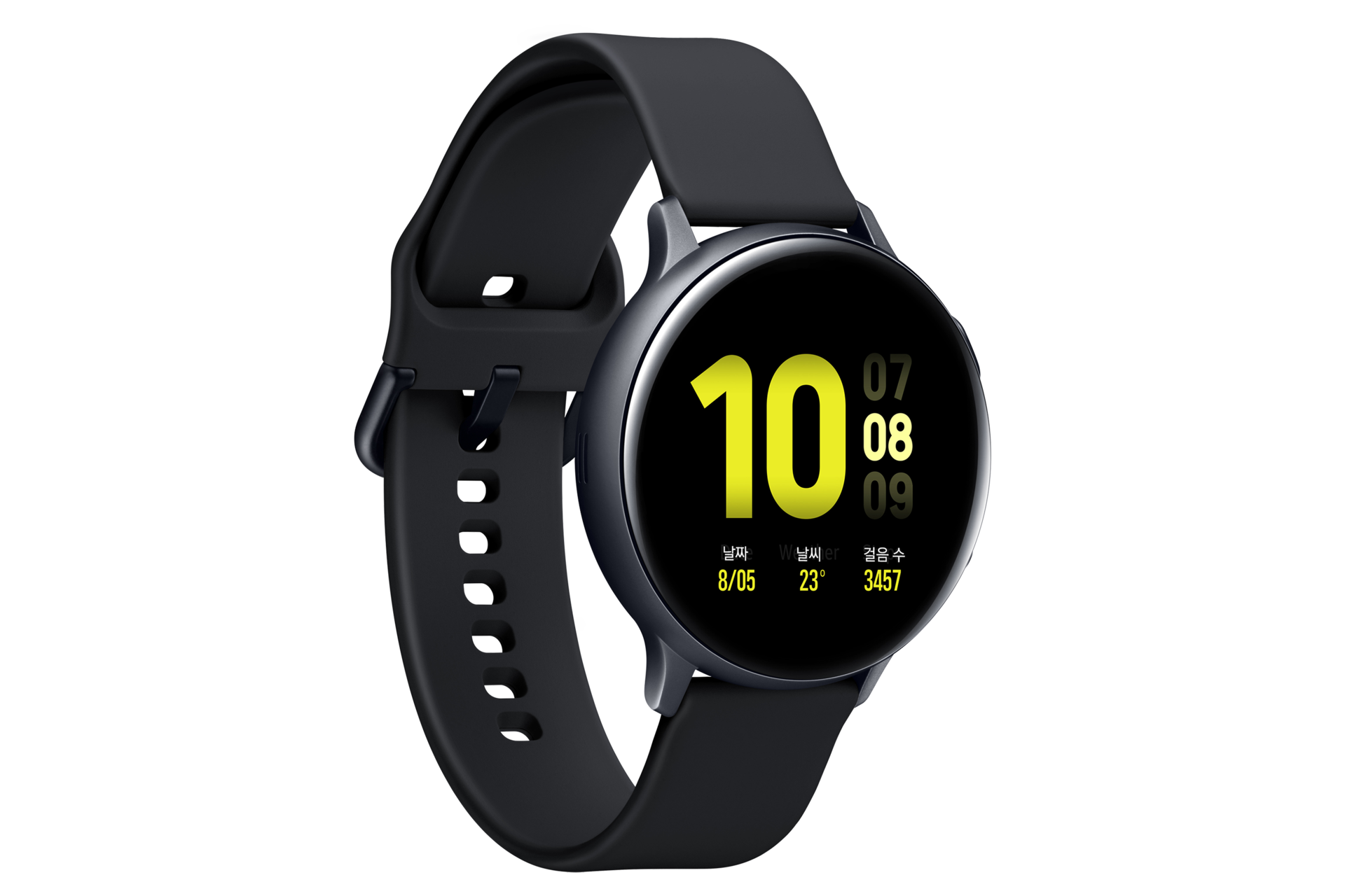 갤럭시 워치 액티브2 44 mm (LTE) 알루미늄 - 아쿠아 블랙 정면 왼쪽 30도