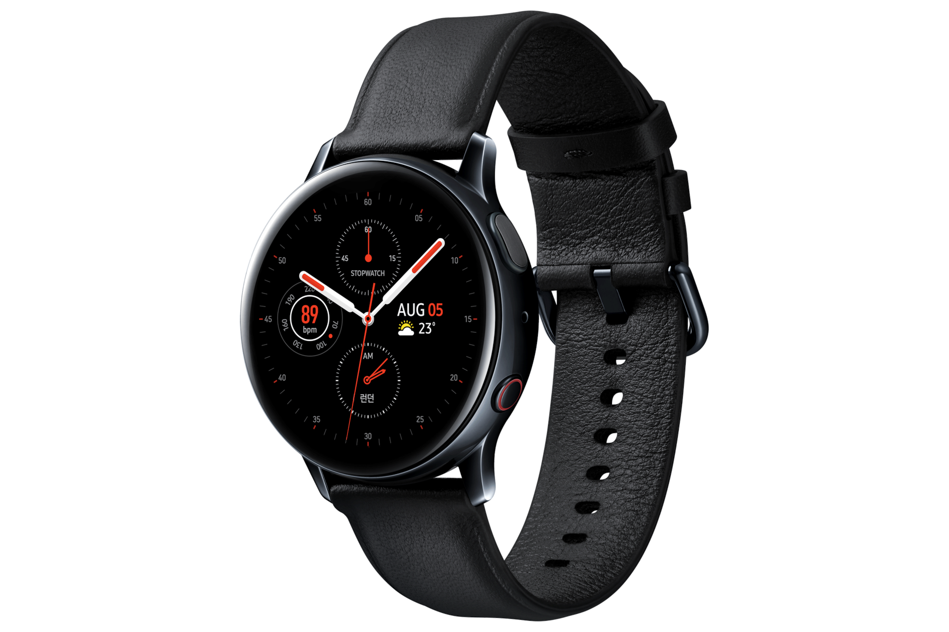 갤럭시 워치 액티브2 40 mm (LTE) 스테인리스 - 블랙 정면 오른쪽 30도