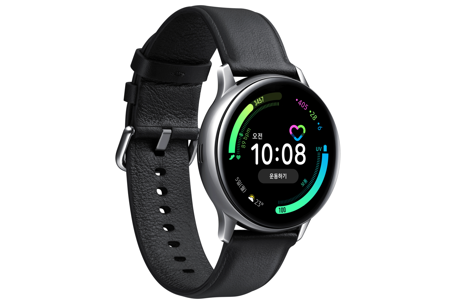 갤럭시 워치 액티브2 40 mm (LTE) 스테인리스 - 실버 정면 왼쪽 30도