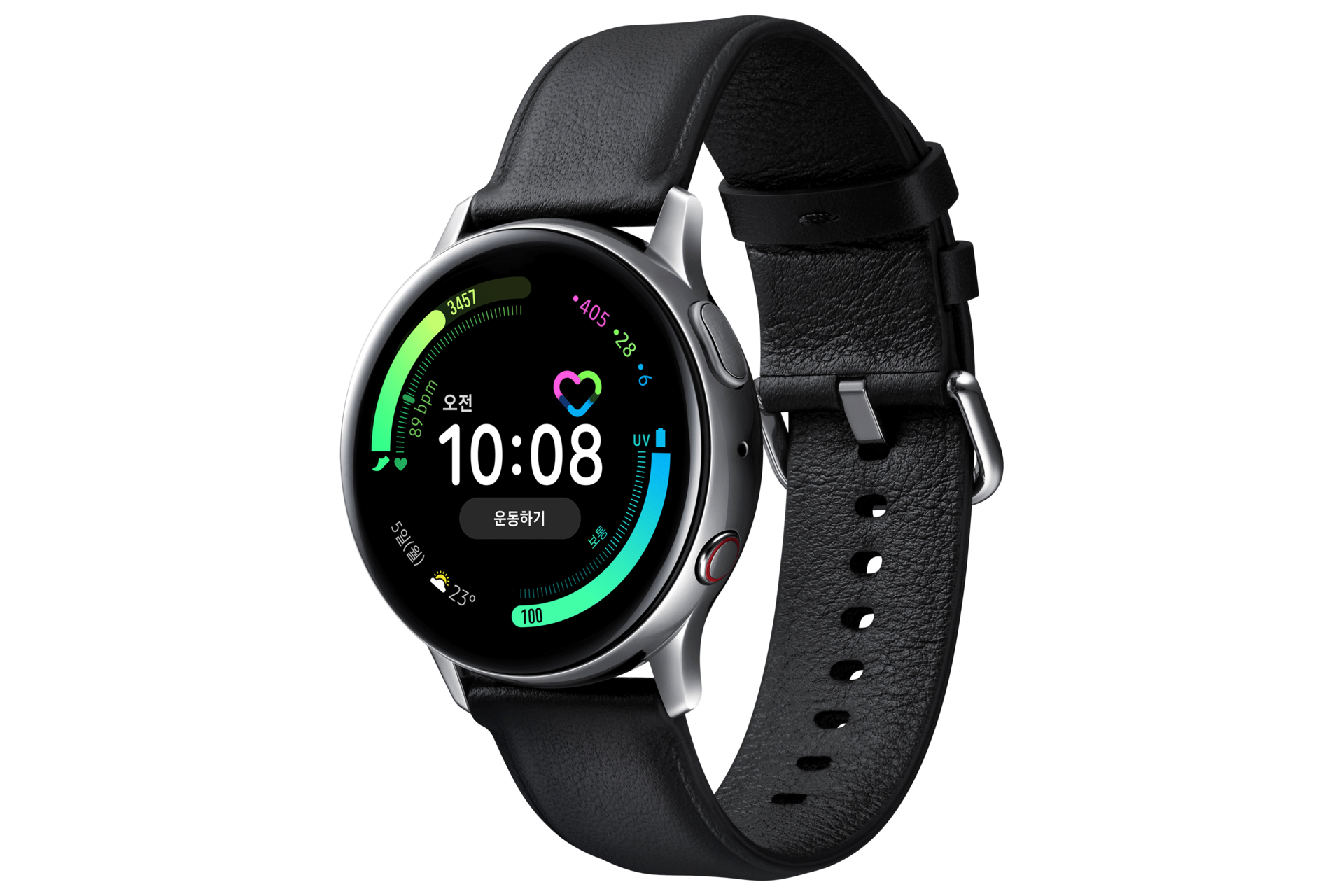 갤럭시 워치 액티브2 40 mm (LTE) 스테인리스 - 실버 정면 오른쪽 30도