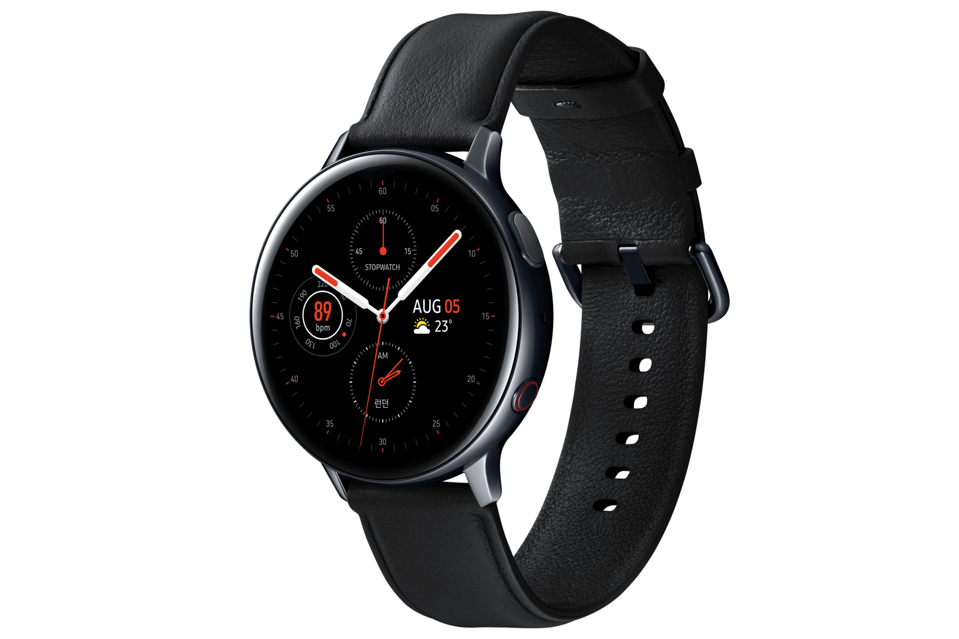 갤럭시 워치 액티브2 44 mm (LTE) 스테인리스 - 블랙 정면 오른쪽 30도