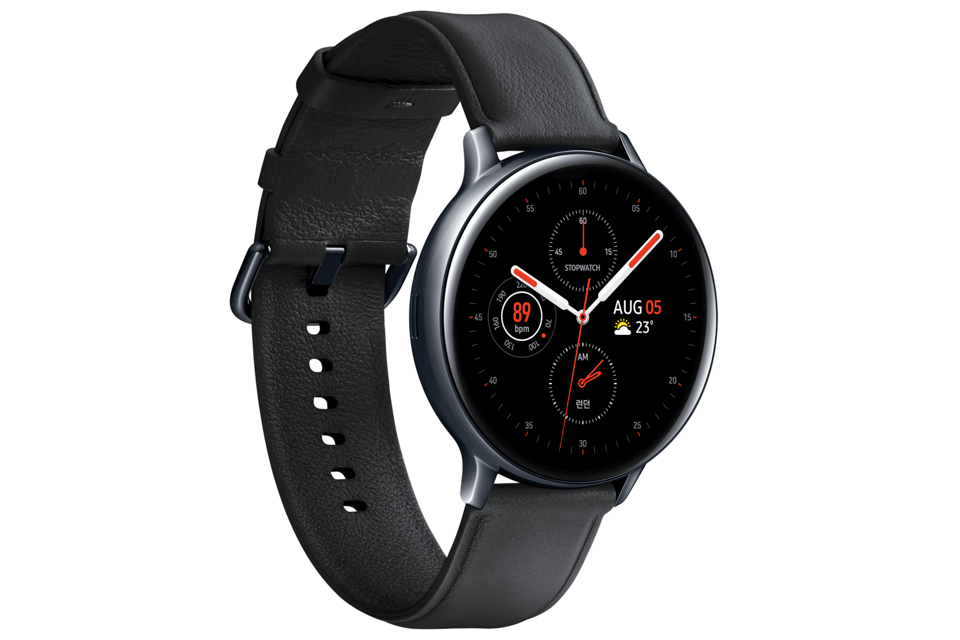 갤럭시 워치 액티브2 44 mm (LTE) 스테인리스 - 블랙 정면 왼쪽 30도