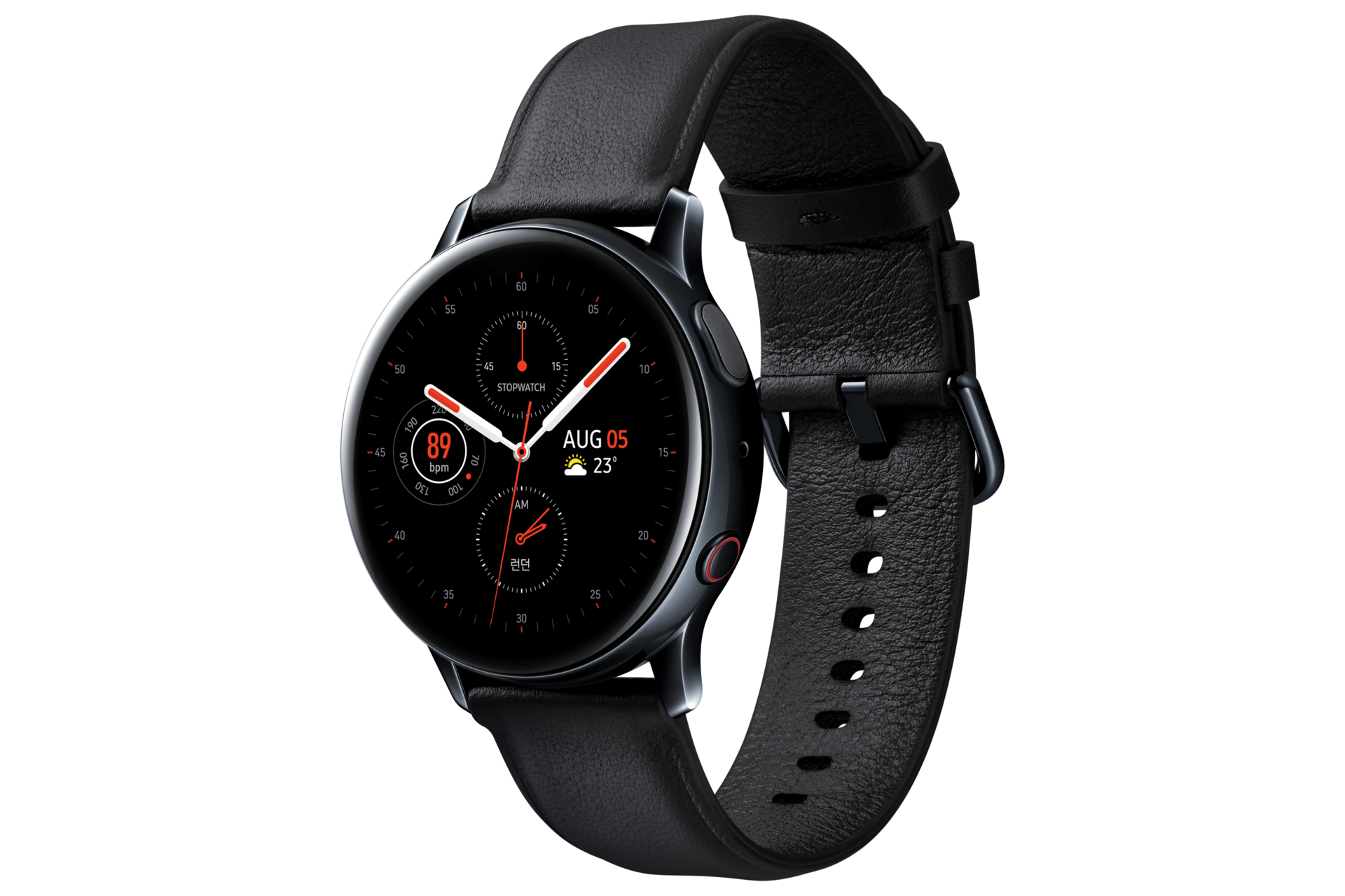 갤럭시 워치 액티브2 40 mm (LTE) 스테인리스 - 블랙 정면 오른쪽 30도