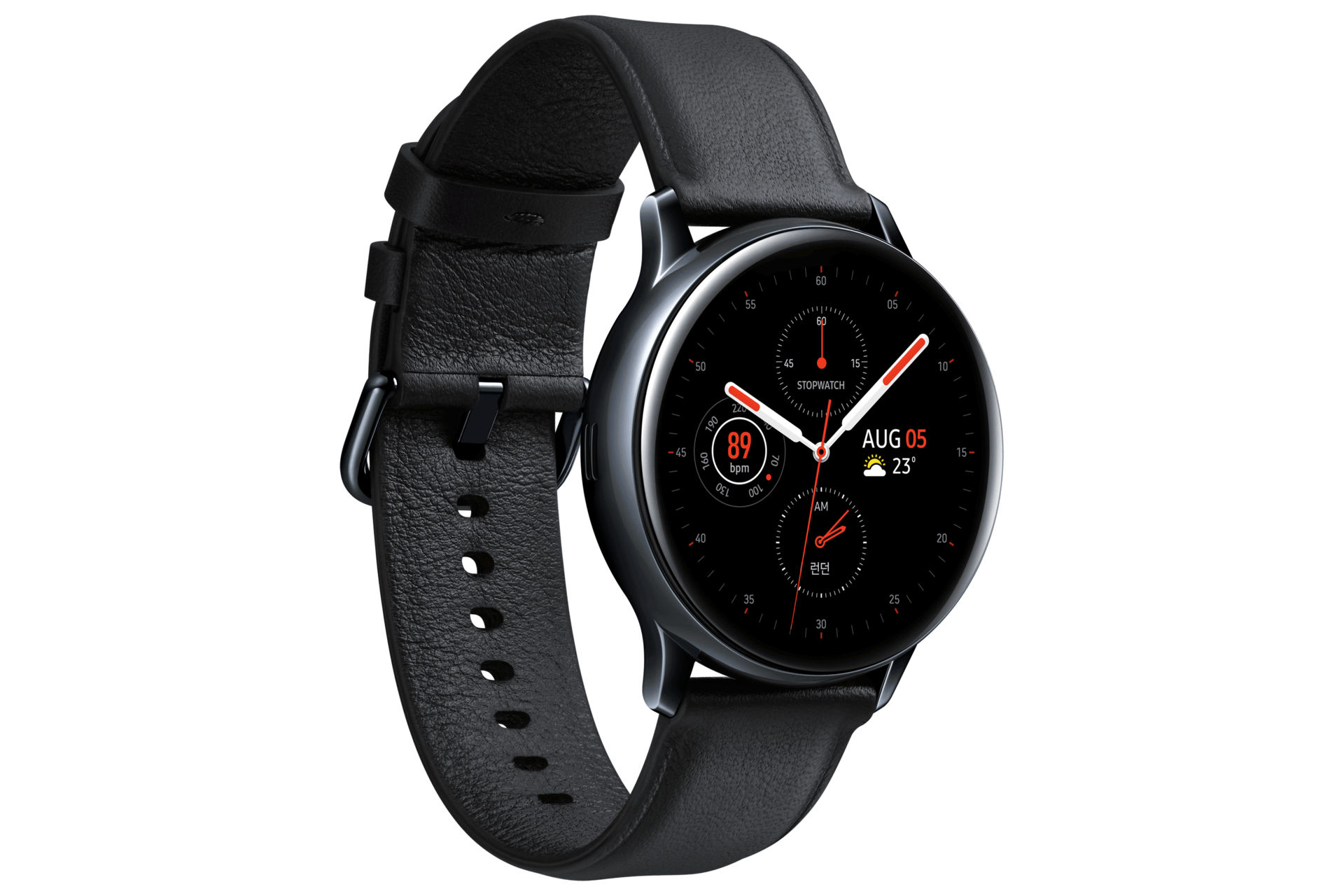 갤럭시 워치 액티브2 40 mm (LTE) 스테인리스 - 블랙 정면 왼쪽 30도