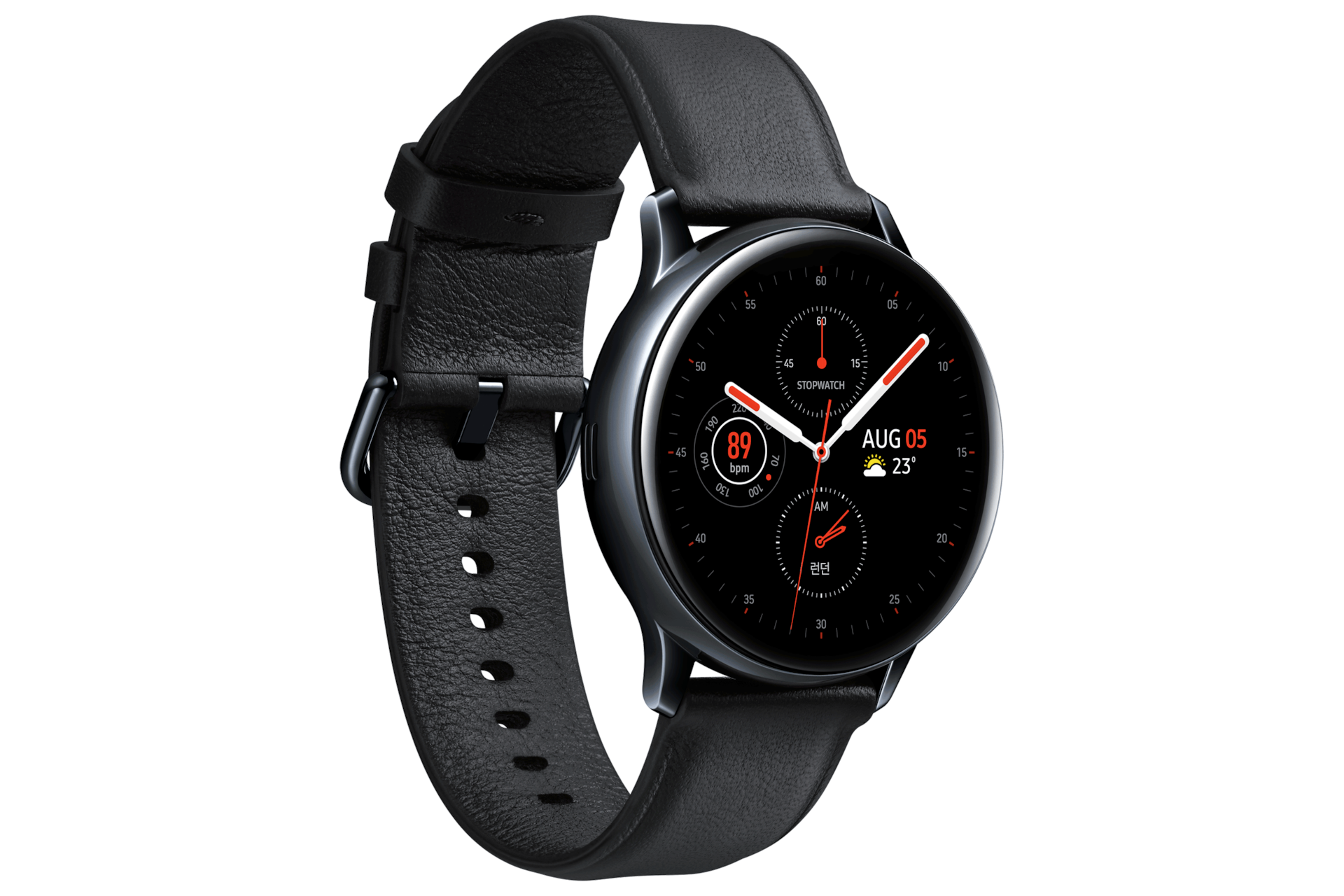 갤럭시 워치 액티브2 40 mm (LTE) 스테인리스 - 블랙 정면 왼쪽 30도