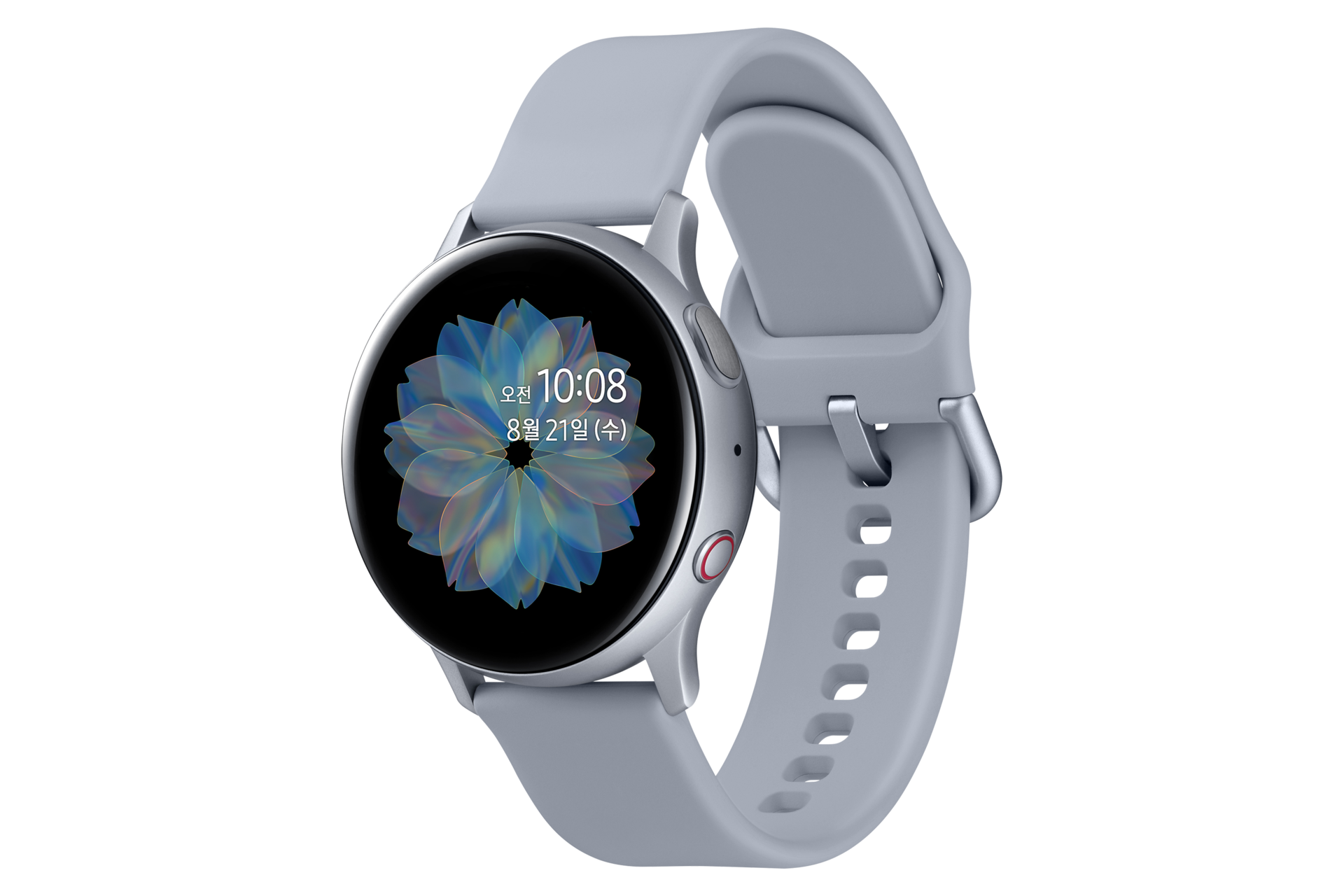 갤럭시 워치 액티브2 40 mm (LTE) 알루미늄 - 클라우드 실버 정면 오른쪽 30도