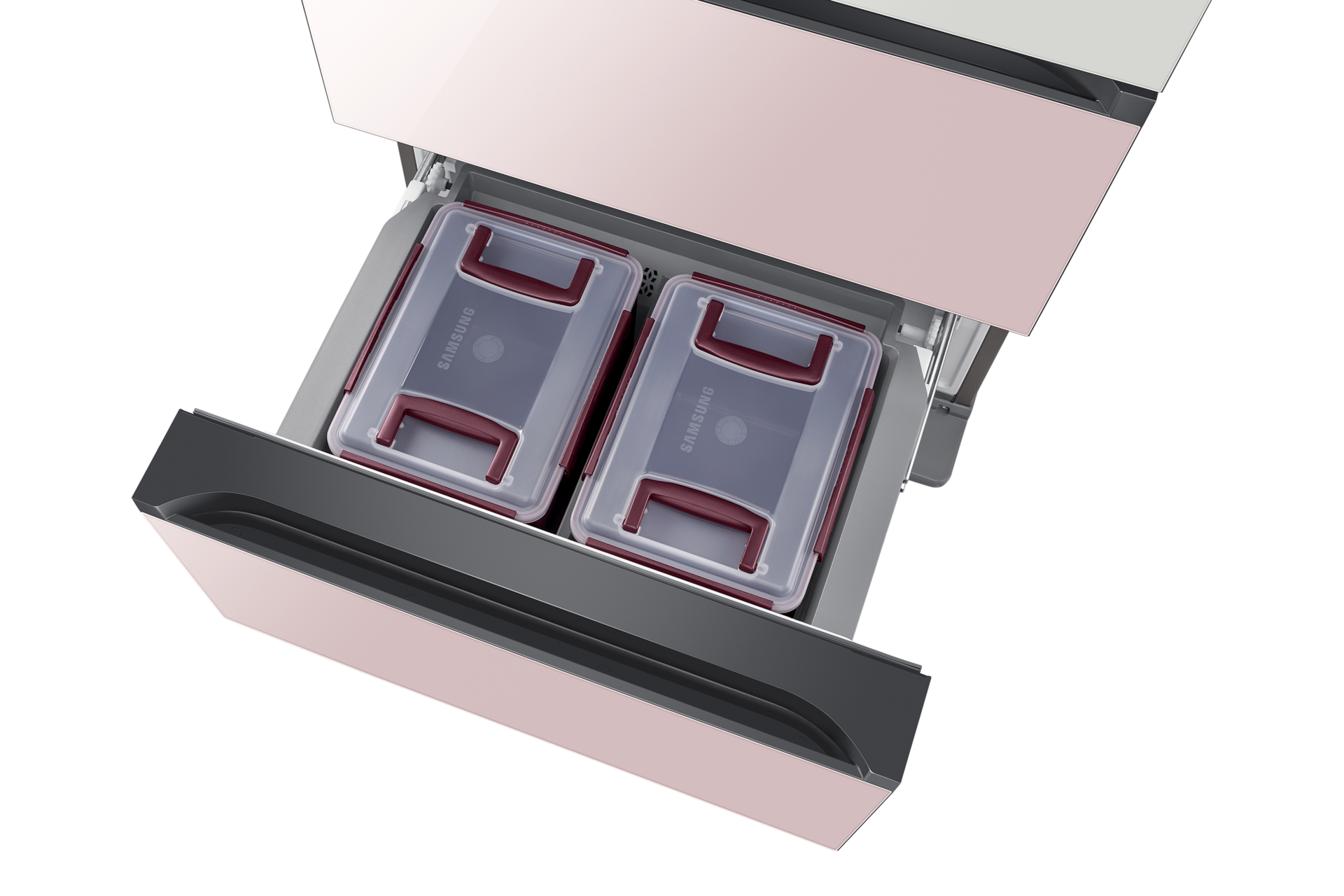 글램 화이트+글램 핑크 앞면 오른쪽 30도 하칸 서랍 열림 확대