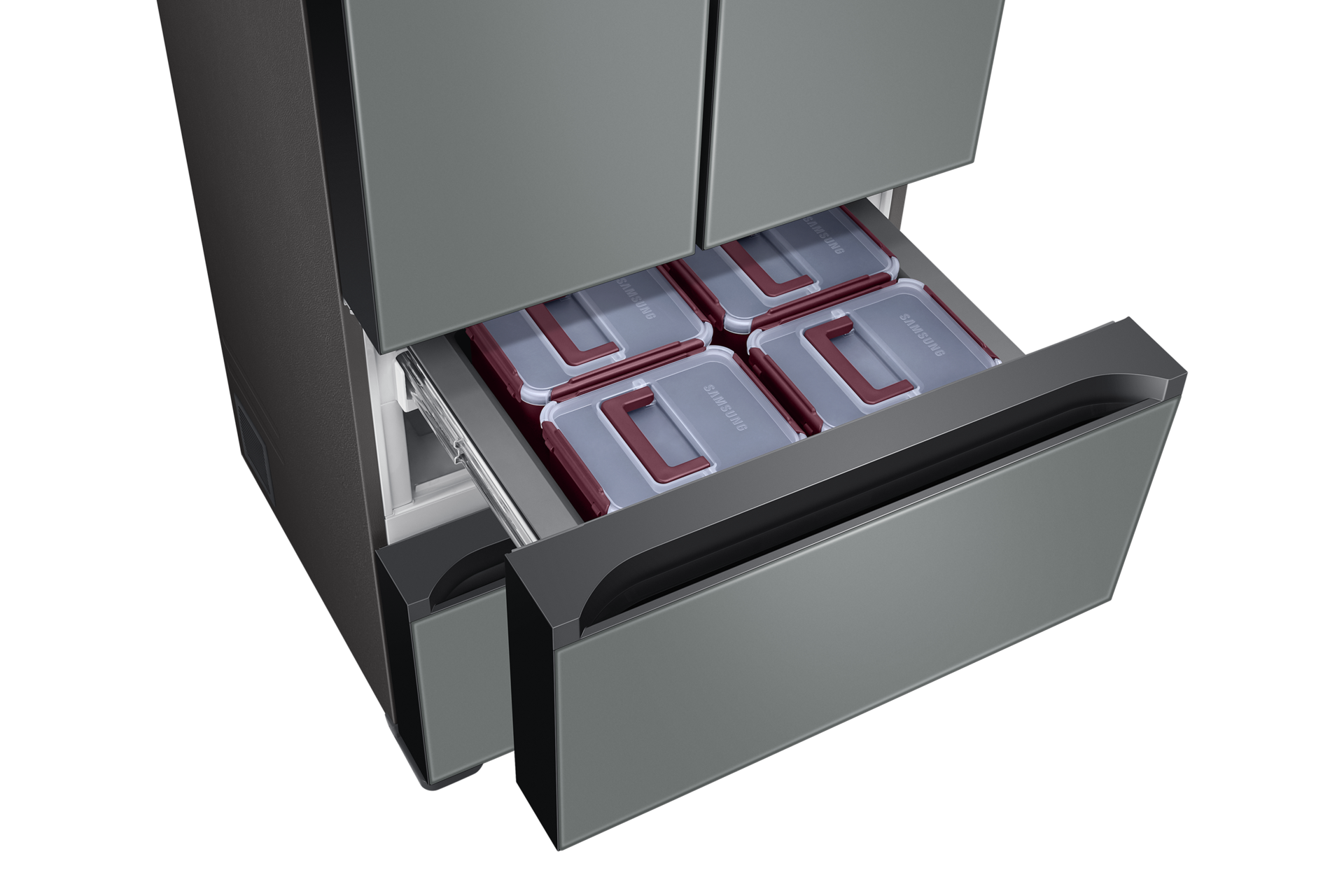 새틴 그레이 핑크 앞면 오른쪽 30도 중칸 서랍 열림 확대