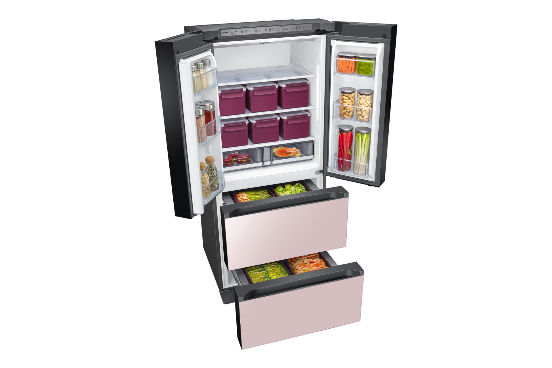 글램 핑크 앞면 왼쪽 30도 상중하칸 열림 내용물 있음