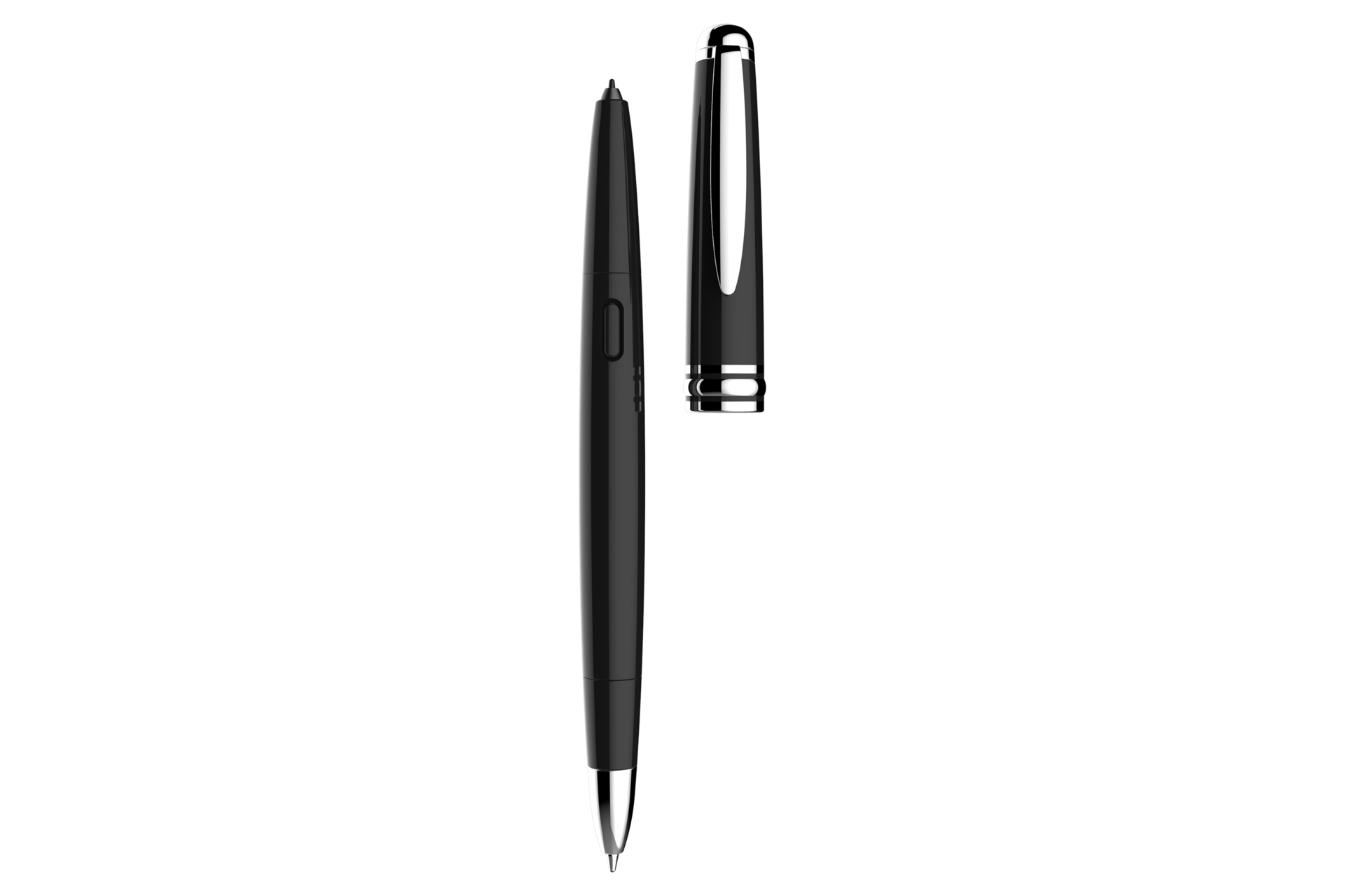 S Pen Plus 2nd Edition블랙 제품 뚜껑열려 있으며 정면 모습