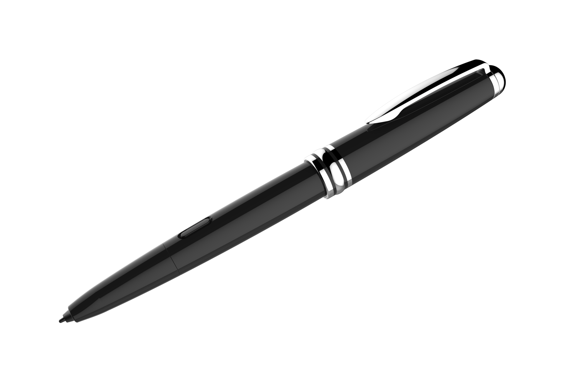  블랙 제품 기울어진 모습 기울어진 S Pen 뚜껑이 뒷쪽에 꽂혀 있는 모습