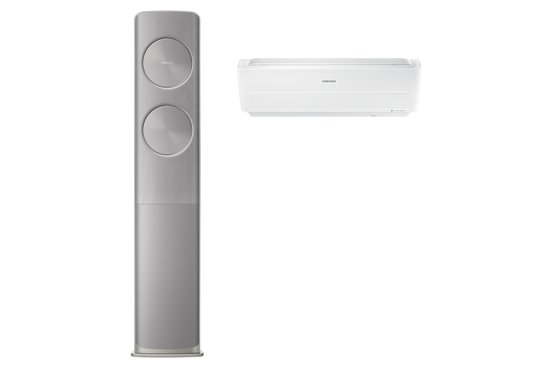 그레이 스탠드 에어컨 정면, 화이트 벽걸이 에어컨 정면 