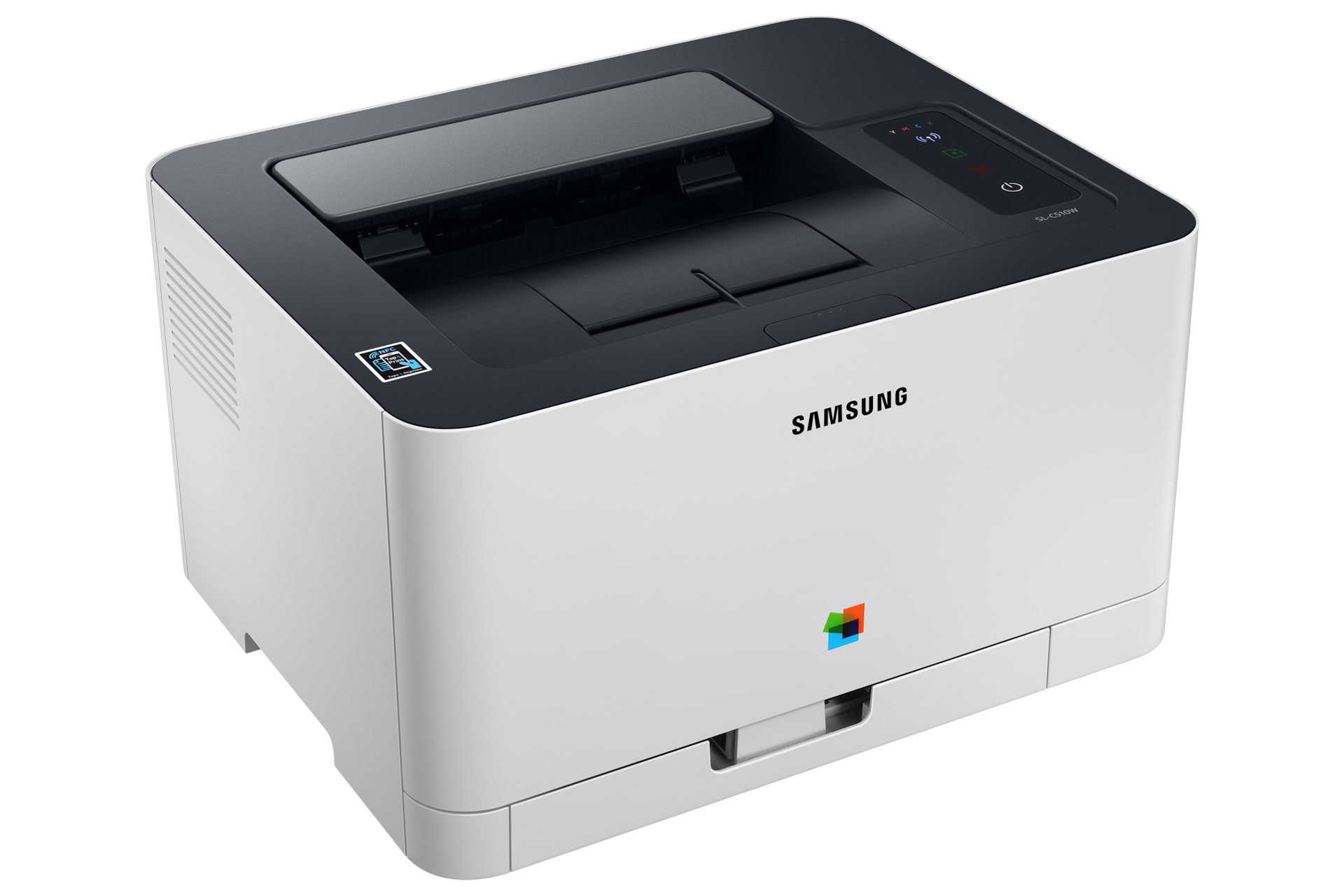 컬러 레이저 프린터 18/4 ppm 화이트 제품 좌상단 컷, 조작부 노출 이미지