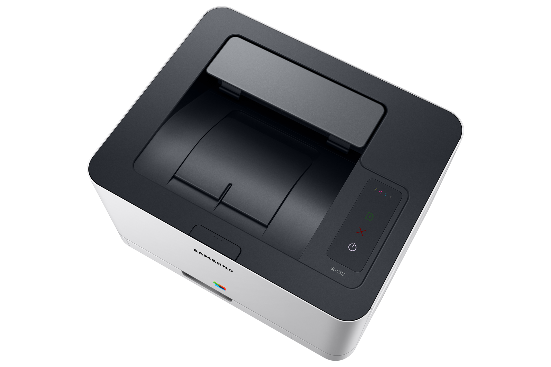 컬러 레이저 프린터 18/4 ppm 그레이 제품 윗면, 조작부 및 용지 배출구 이미지