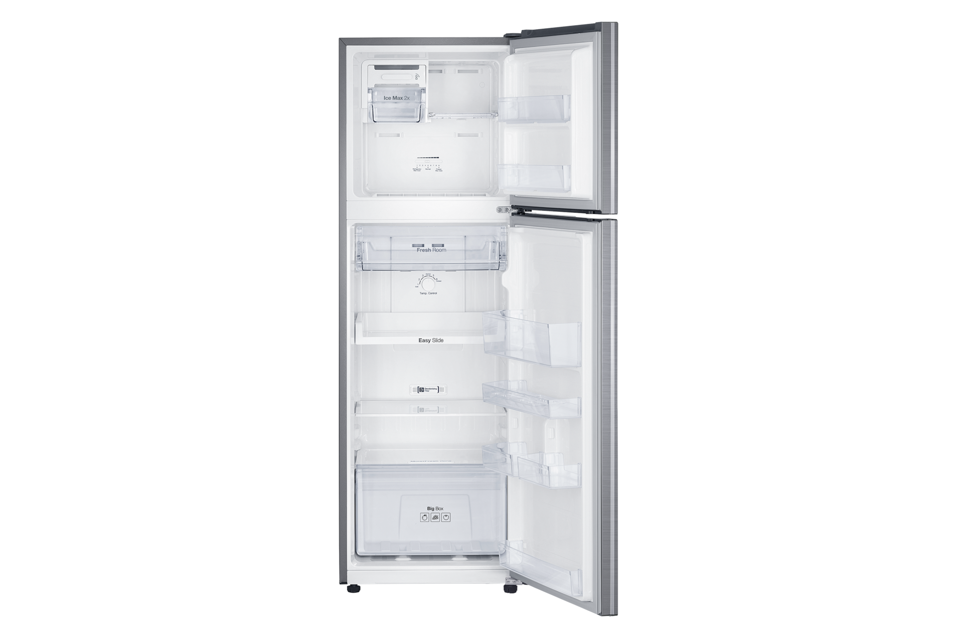 냉장고 255 L 엘레강트 이녹스 정면 상하칸 도어 열림