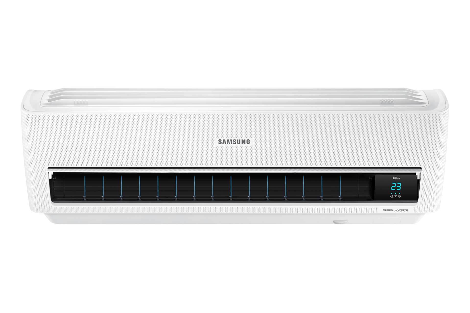 화이트 벽걸이 에어컨 정면 열린 컷