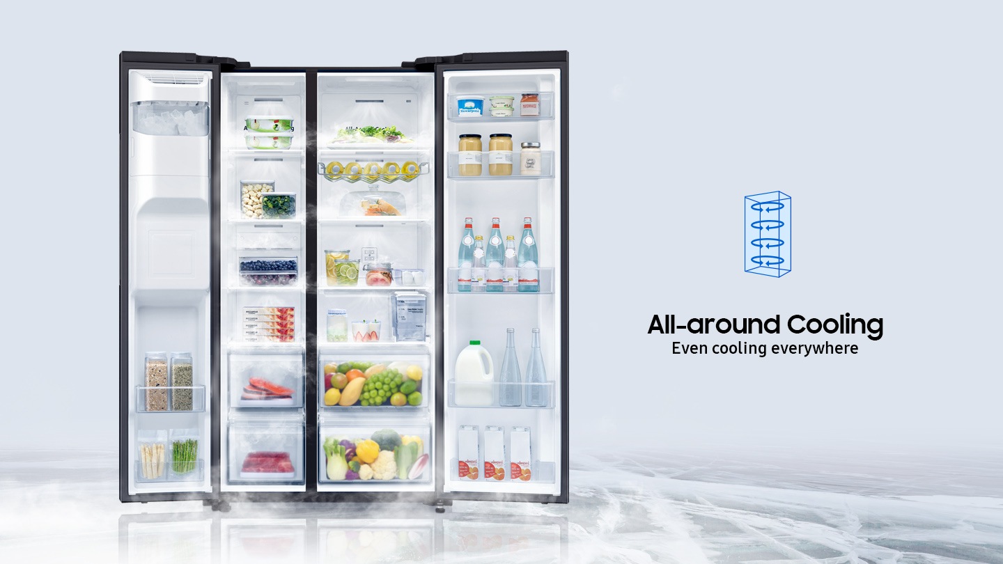 Samsung Side by Side Refrigerator (617L, RS64R53044G) with all-around cooling