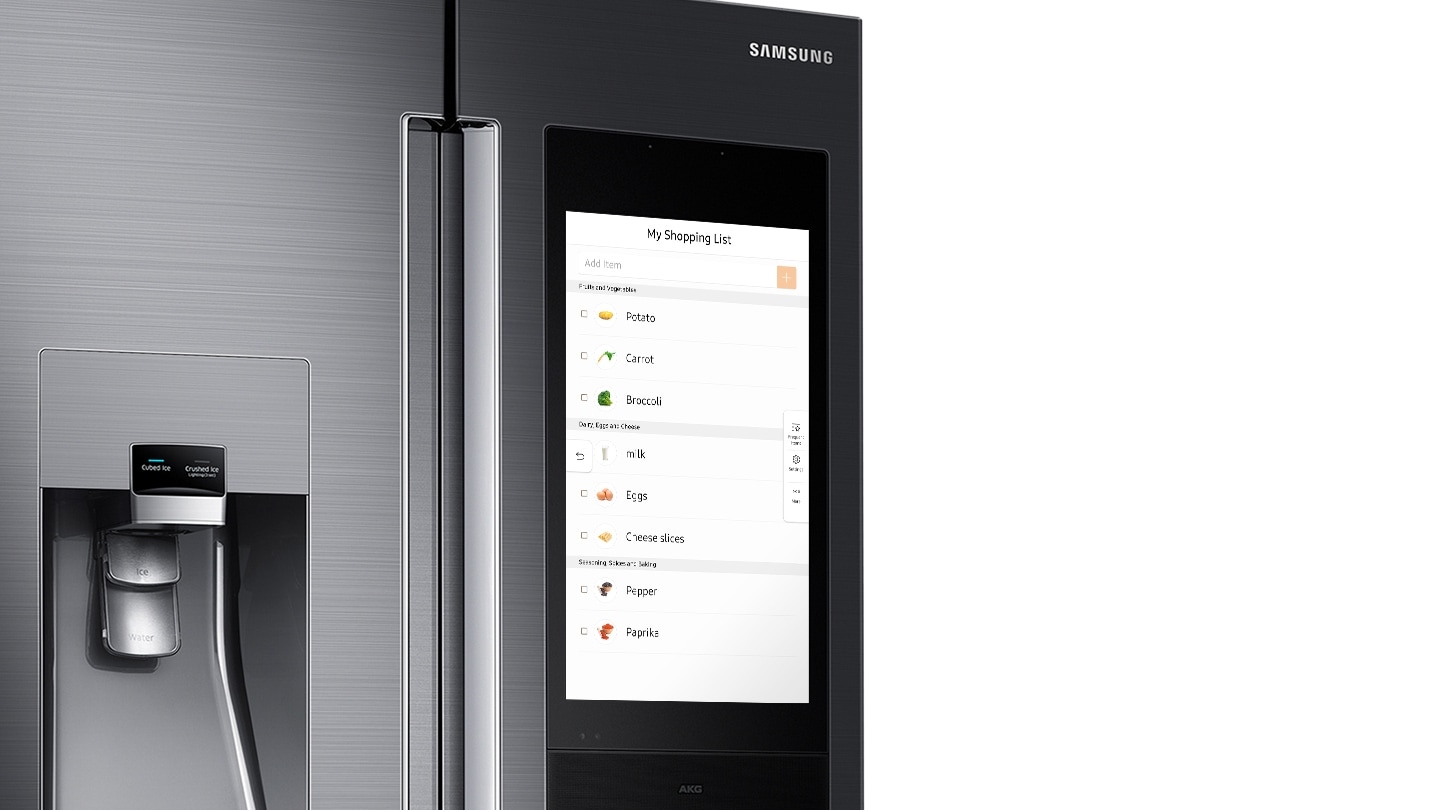 Samsung Family Hub Refrigerator 21.5” touch screen with shopping list