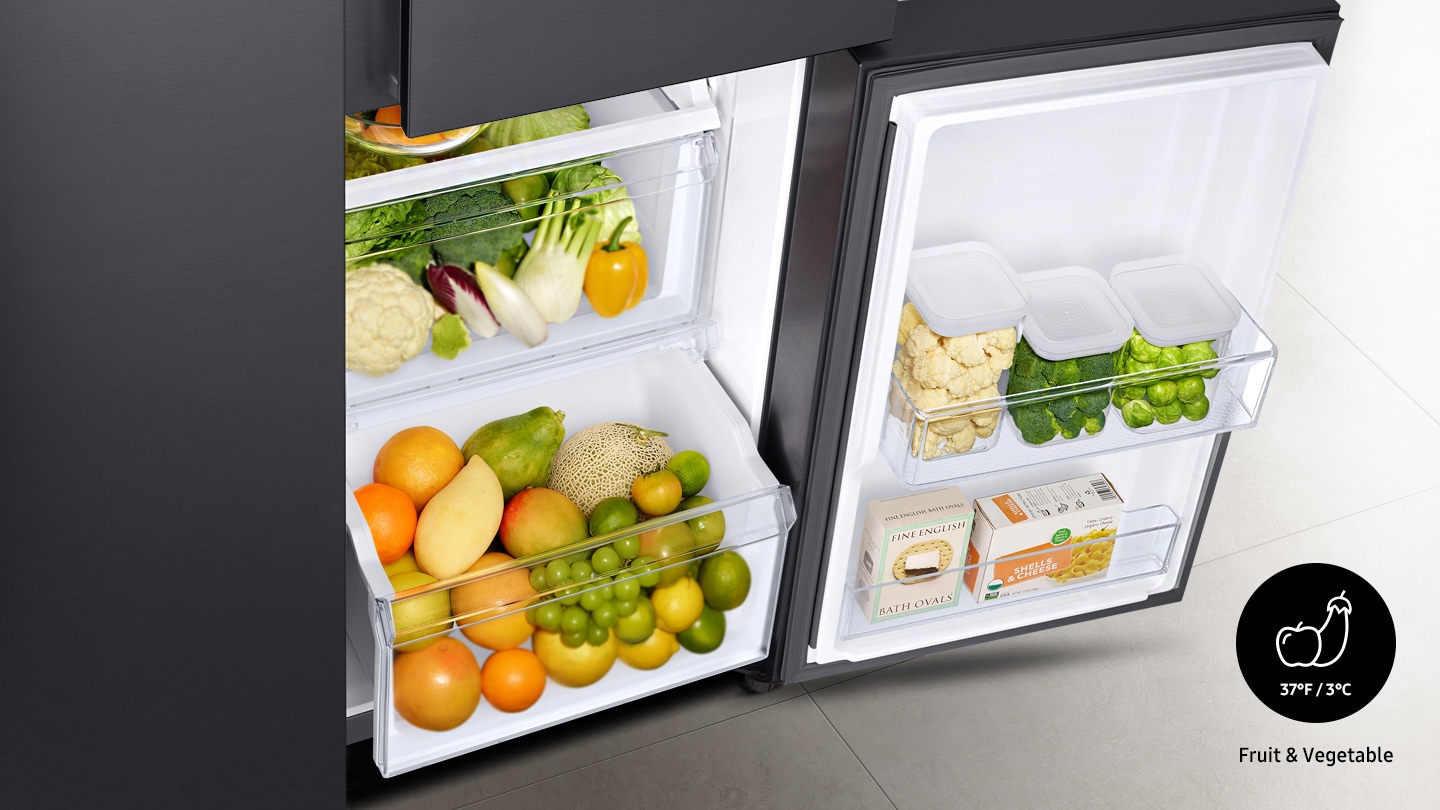 Samsung 3 Door Side by Side Refrigerator with fruits storage in FlexZone