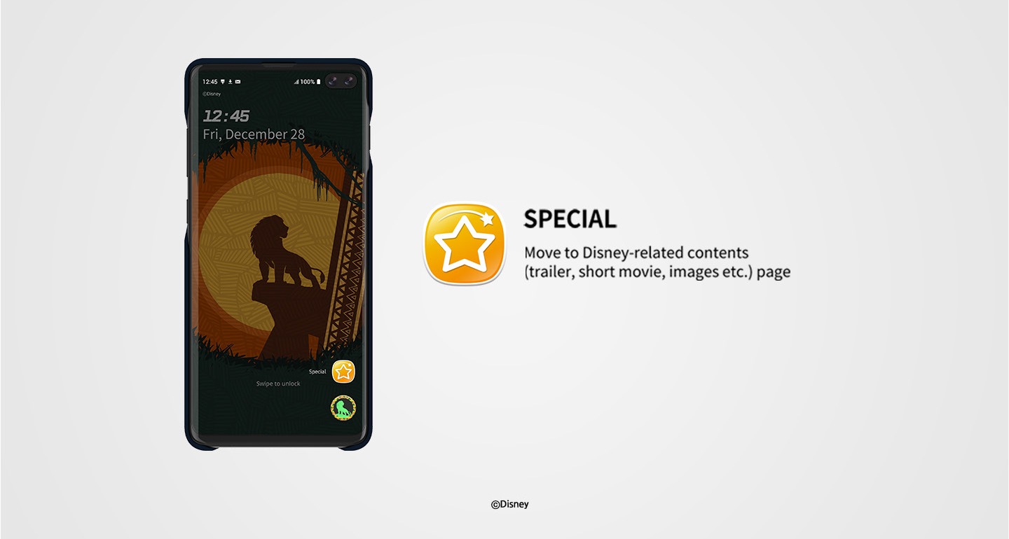 Samsung Galaxy S10 Plus Lion King Smart Cover with Disney-related app icons