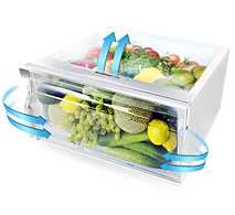 Samsung Digital Inverter Top Freezer Fridge – an image of Samsung’s Moist Fresh Zone that keeps food fresher longer