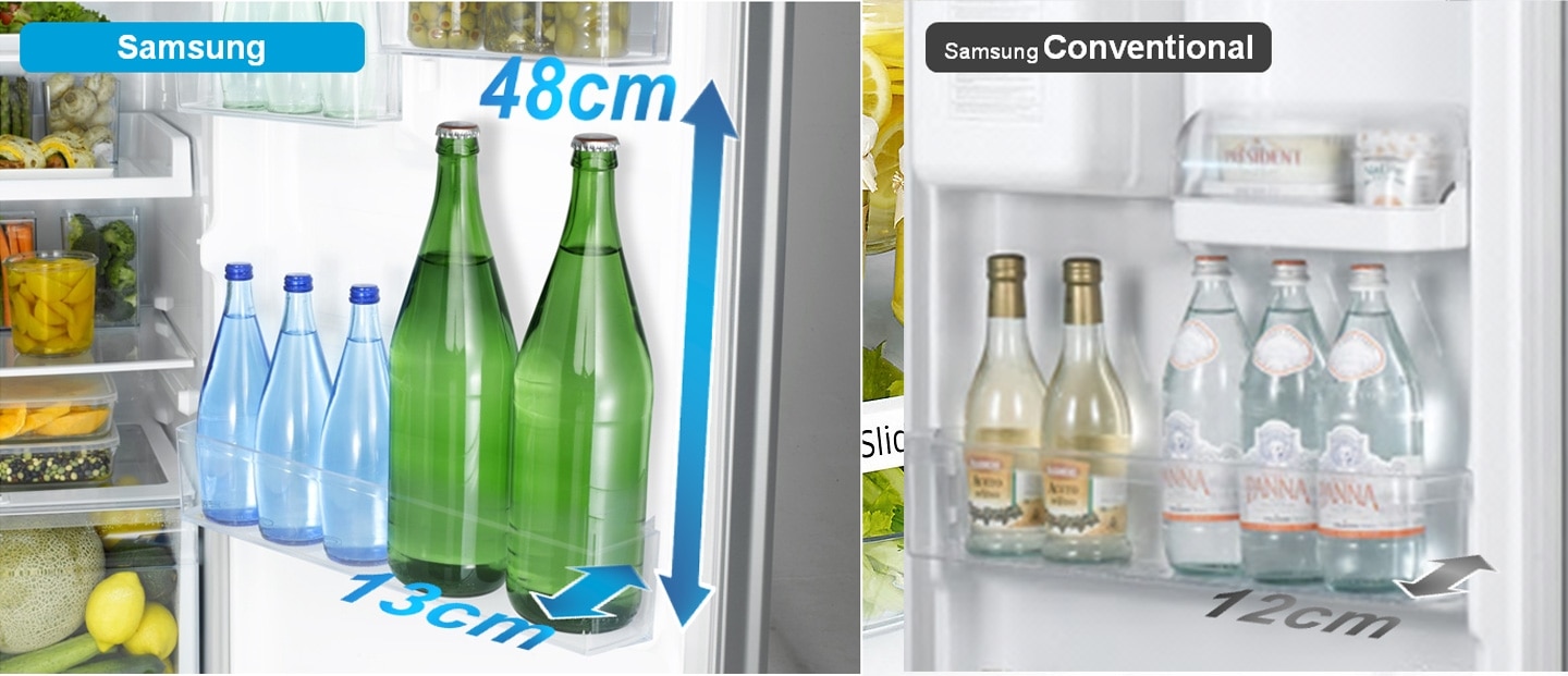 Samsung Digital Inverter Top Freezer Fridge – an image showing the Big Guard, deeper shelves to store big containers