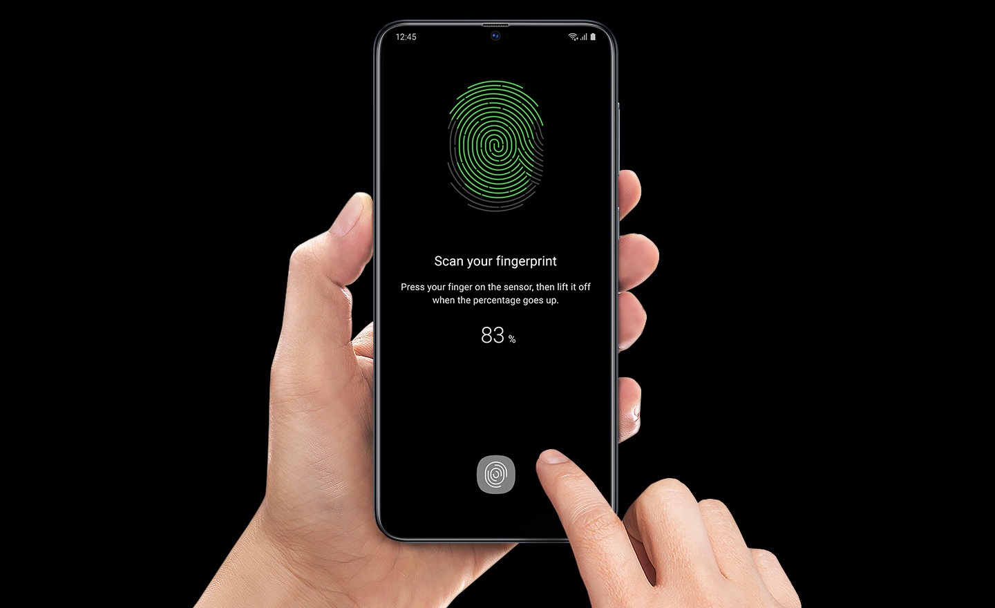 Samsung Galaxy A70 with on-screen biometric authentication