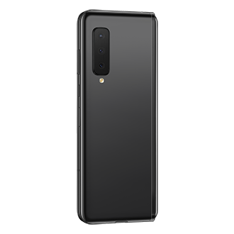 The back of Samsung Fold in Cosmos Black (SM-F900FZKDXSP) with three cameras in 16MP Ultra Wide Camera, 12MP Wide-angle, and 12MP Telephone Camera that help to easily broaden or narrow focus  