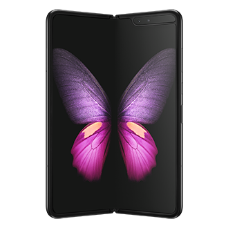 The front of Samsung Fold in Cosmos Black (SM-F900FZKDXSP) shows a Cinema-grade display with the Dynamic AMOLED Display provides HDR10+ colour