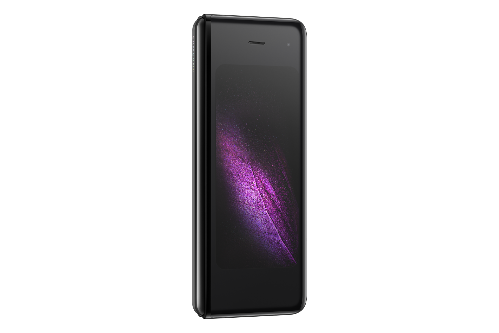 The front view of Samsung Fold in Cosmos Black (SM-F900FZKDXSP) in the 4.6-inch display, coming with an advanced processor and impressive 12GB RAM