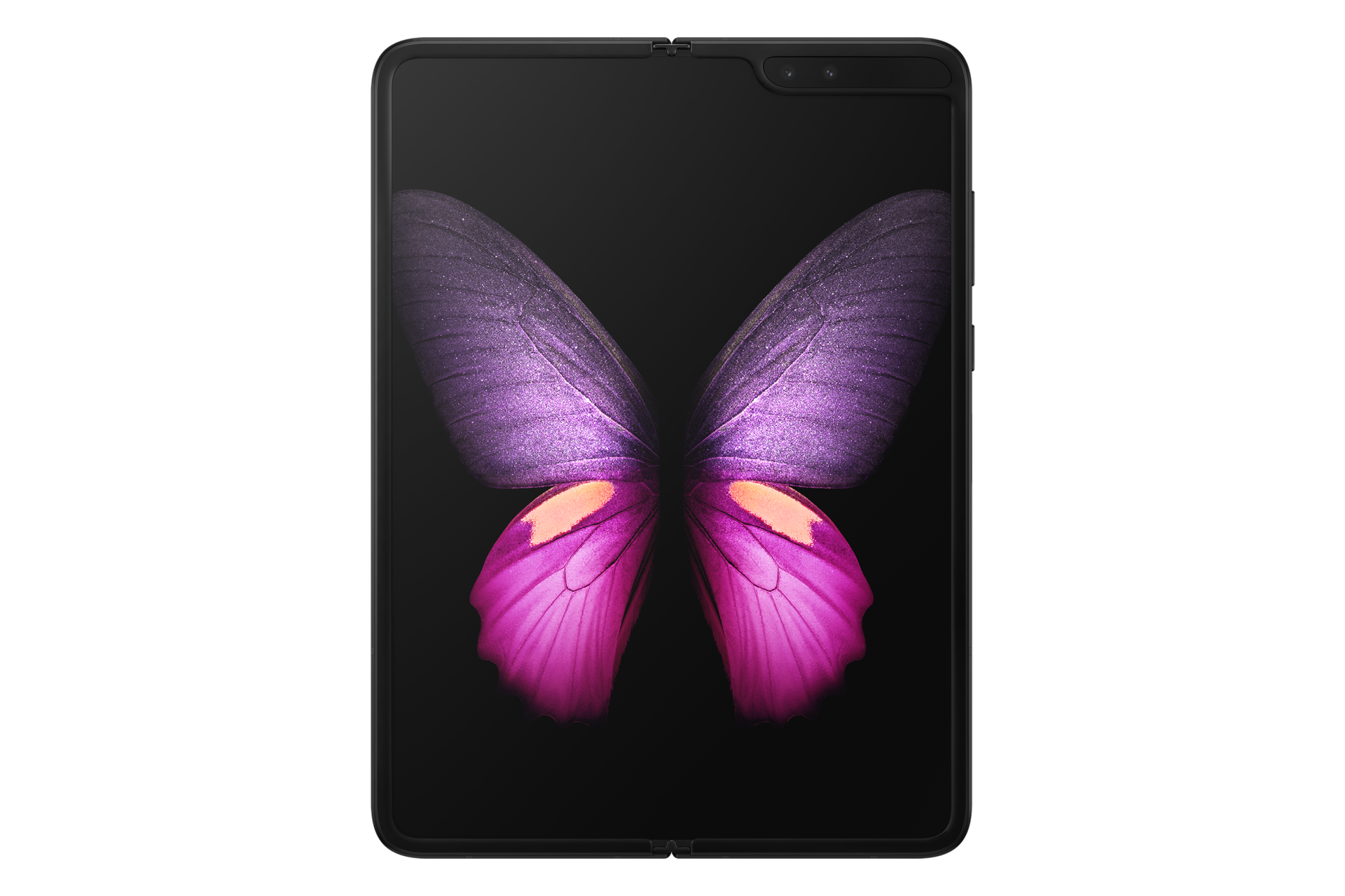 The Samsung Fold in Cosmos Black (SM-F900FZKDXSP) opened out, showing the tablet-sized 7.3-inch main display with the Dynamic AMOLED Display