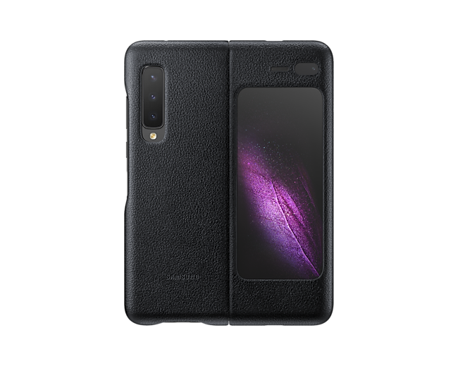Galaxy Fold Leather Cover front black