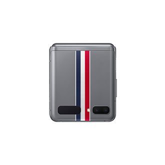 The closed-front of Galaxy Z Flip Samsung Thom Browne in Grey (SM-F700FZAZXSP) merges with the technological vision of Samsung and its iconic smartphones